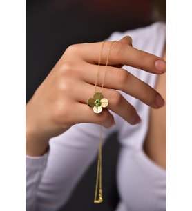 925 Ayar Gümüş Gold Kaplama Ağustos Ayı Doğum Taşlı Matthiola Çiçeği Kolye