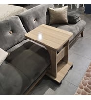 Tekerlekli Mdf C Yan Sehpa %100 Mdf Koltuk Yanı sehpa C Sehpa (Bej)