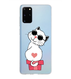 Samsung Galaxy S20 Plus Kapak Cool Cat Tasarımlı Şeffaf Silikon Kılıf