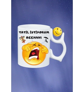 Tatil İstiyorum Ağlayan Emoji Baskılı Smile Emoji Toplu Kupa Bardak Çay Kahve Fincanı