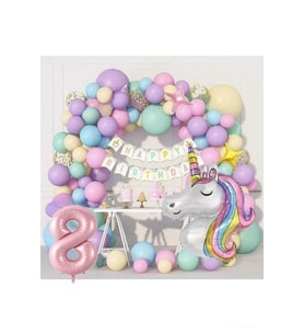 Kız Çocuklar Için 8 Yaş Unicorn Lüks Doğum Günü Parti Seti Süsü