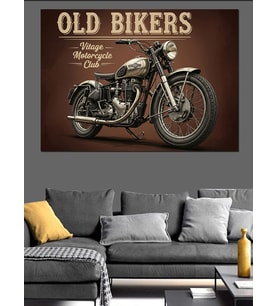 Old Bikers Retro Motosiklet Dekoratif Kanvas - Mdf Ahşap Tablo