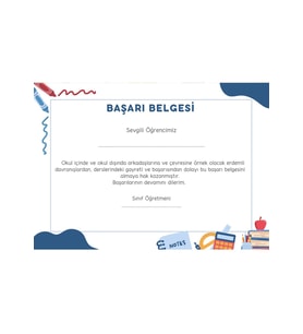 20 Adet A4 Boyutunda Öğrenci Başarı Belgesi - Anaokul - İlkokul Başarı Belgesi (Model 10)