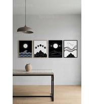 Minimalist Doğa ve Gökyüzü Sanatı 4’lü Ahşap Çerçeveli Tablo Seti