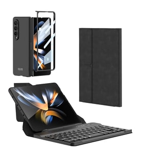 Lexroo Galaxy Z Fold 4 Kılıf Standlı Bluetooth Klavyeli Kıpta Keyboard Set Kılıf - Siyah