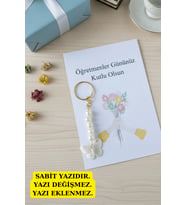 5 Adet Öğretmenler Günü Hediye - Kelebek Anahtarlık - Jelatinli - Sabit Yazı - 24 Kasım (Sarı)