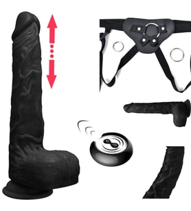 Jules İleri Geri Hareketli&Isıtmalı 7 Modlu Titreşimli Kumandalı Ultra Yumuşak Siyah Kemerli Penis