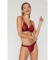 Velvet Dantelli Üçgen Pudra Bralet Takım (Bordo)