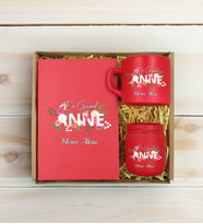 BK Gift Kişiye Özel İsimli DTF Anne Temalı Kırmızı Defter & Kahve Fincanı & Mum Hediye Seti-1, Anneye Hediye, Anneler Günü Hediyesi