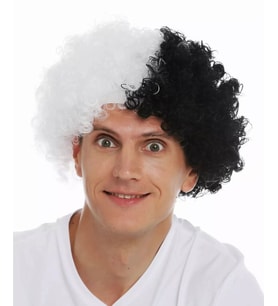 Siyah Beyaz Kıvırcık Afro Bonus Peruk Taraftar Bonus Saç