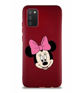 Samsung Galaxy A02S Soft Premier Kapak Minnie Mouse-C Tasarımlı Silikon Kılıf - Mürdüm (Şeffaf)
