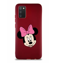 Samsung Galaxy A02S Soft Premier Kapak Minnie Mouse-C Tasarımlı Silikon Kılıf - Mürdüm (Şeffaf)