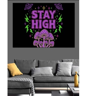 Stay High Yazılı Modern İllüstrasyon Dekoratif Kanvas - Mdf Ahşap Tablo