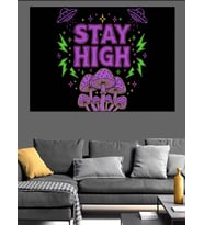 Stay High Yazılı Modern İllüstrasyon Dekoratif Kanvas - Mdf Ahşap Tablo