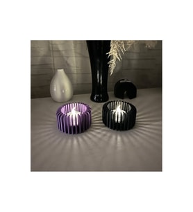 Alvera Modern Çizgili Mumluk – 3D Baskı Tealight Mumluk (1 Adet)-Mor