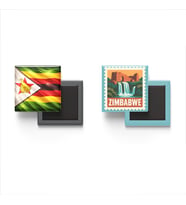 Buzdolap Magnetleri - Zimbabve Bayrağı ve Harare Posta Pulu Tema - 2'li Set Magneti