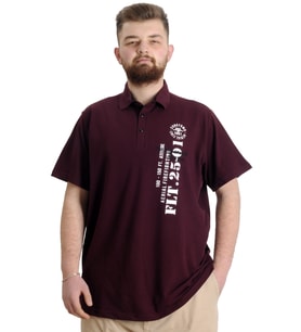 Mode XL Büyük Beden Erkek T-shirt Polo Parçalı FLT 23329 Mürdüm