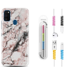 Samsung M21 M22 M23 M30 M31S M32 Kılıf Kablo Koruma Spiral Silikon Colorfull Marble 2 1389