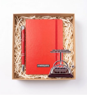Kişiye Özel Modern Masaüstü Hediye Seti (Defter & Kalem & Newton Denge Topu 9x8 cm)