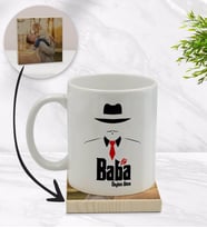 BK Gift Kişiye Özel Baba Godfather Tasarımlı Beyaz Kupa Bardak ve Ahşap Bardak Altlığı Hediye Seti - Model 17