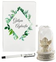 Arkadaşa Doğumgünü Hediyesi Kişiye Özel Defter ve Işıklı Melek Fanus Seti
