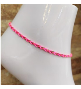 Gümüş zincirli neon pembe ipli halhal dlp89e6