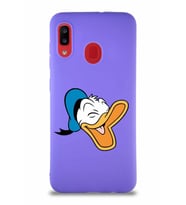 Samsung Galaxy A20 Soft Premier Kapak Donald Duck-E Tasarımlı Silikon Kılıf - Mor (Şeffaf)