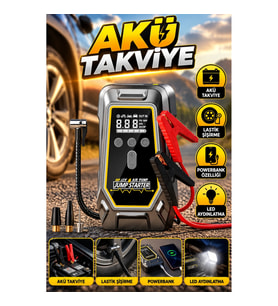 16000 mAh Akü Takviye Cihazı – Lastik Şişirme ve Powerbank Özellikli