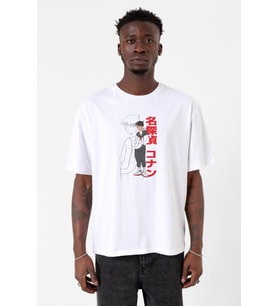 Detective Conan Anime Shinichi Kudo Beyaz Erkek Oversize Tshirt