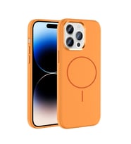 Apple iPhone 14 Pro Max Uyumlu Kılıf M-Safe Şarj Özellikli Metal Kamera Çerçeveli Zore Edi Silikon Kapak (Turuncu)