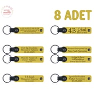 Sarı, Anne, Baba ve Kardeşlere Anlamlı Hediye, 8’li Set, Üzerine İsim Yazılabilen Deri Anahtarlık
