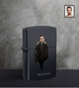 Kişiye Özel Kabadayı Karikatürlü  UV Baskılı Siyah Benzinli Çakmak Bay-3