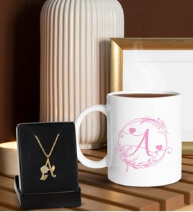 BK Gift Kişiye Özel Kupa ve Zirkon Taşlı Aşk Çiçeği Harf Kolye-7, Sevgiliye Hediye, Doğum Günü Hediyesi, Yıl Dönümü Hediyesi