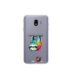 Samsung Galaxy J4 ile Uyumlu Splash Tembel Hayvan Tasarımlı Şeffaf Silikon Kılıf