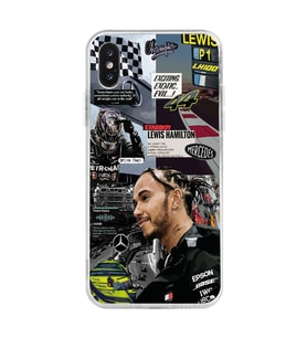 Iphone X ve XS Uyumlu Lewis Hamilton Kolaj Tasarımlı Şeffaf Telefon Kılıfı