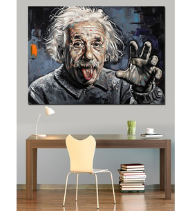 Dil Çıkaran Komik Albert Einstein Dekoratif Kanvas - Mdf Ahşap Tablo
