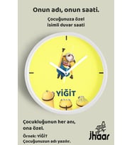 İsme Özel Sevimli Minyonlar Çocuk Odası Duvar Saati Orta Boy 30 cm Beyaz Camlı Sessiz