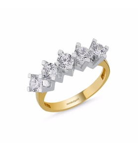 5 Taş Yüzük Sarı Altın Swarovski (Çok Renkli)
