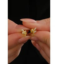 Gümüş altın yaldızlı zirkon taşlı yaprak küpe  SGTL12846GOLD