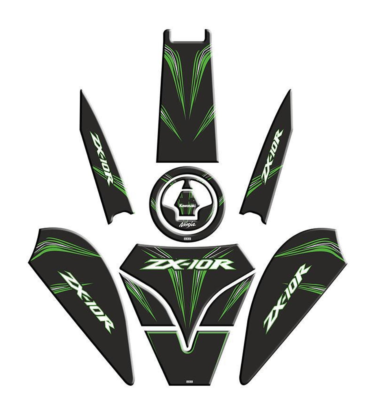 SEVENKARDEŞLER Kawasaki Zx10r Uyumlu Siyah Yeşil Tank Pad Set