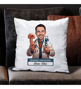 Kişiye Özel Hediye En Başarılı Erkek KBB Doktoru Karikatürlü Yastık
