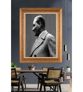 Altın Varaklı Çerçeveli Paspartulu Atatürk Tablo nh170 (Gold)