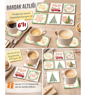 Noel Baba 7x7 – 6’lı Set Dekoratif Kare Tasarım
