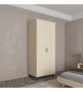 Soft Wood 2 Kapaklı Masif Ahşap Gardırop Vernik