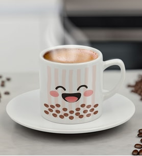 BK Gift Sevimli Yüz Tasarımlı Mini Seramik Türk Kahvesi Fincanı, Renkli Eğlenceli Kahve Fincanı-5