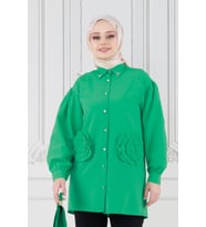 Önü Gül Detaylı Tunik-Yeşil
