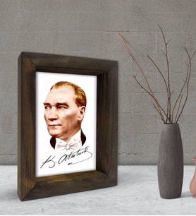 BK Gift Atatürk Tasarımlı Dekoratif Doğal Masif Ahşap Çerçeve 15x20cm-37 (Beyaz)