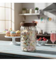 Akasya Kapaklı Çizgili Cam Kavanoz (750 ml) Hava Geçirmez, Modern Fitilli Tasarım Gıda Saklama Kabı Bakliyat, Kahve, Çay ve Kuruyemiş Kavanozu (9x15 cm)
