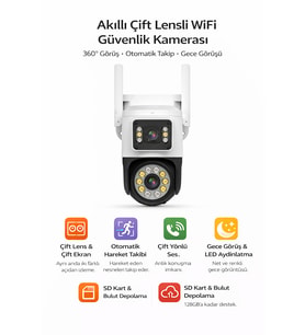 2K  Çift Lensli  FULL HD Kablosuz Güvenlik,PTZ Otomatik Takip ile İç ve Dış Mekan için WiFi Kamera,