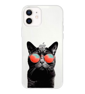 PrintiFy Apple  iPhone 12 ile Uyumlu 1mm Slim Fit Kedi 3 050d Baskılı Şeffaf  Kılıf